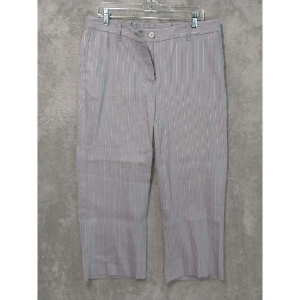 J Jill Pants Womens 16 Gray Striped Linen Blend Stretch Straight Leg Cropped - Picture 1 of 10
